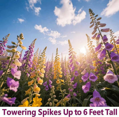 250,000+ Foxglove Seeds Bulk Pack - Tall Spire Blooms, Mixed Colors for Garden Borders, Easy Planting for Home Gardening - Ideal for Backyard Flower Beds, Landscaping, and Pollinator-Friendly Gardens