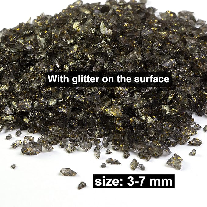 HappyFiller 1.3 LB Crushed Glass Sand Broken Pieces Grey Mix with Glitter for Resin Arts Crafts, Succulent Planter Soil Cover,Vase Fillers,Candle Holder Decor,Terrarium Small Pebbles Stones