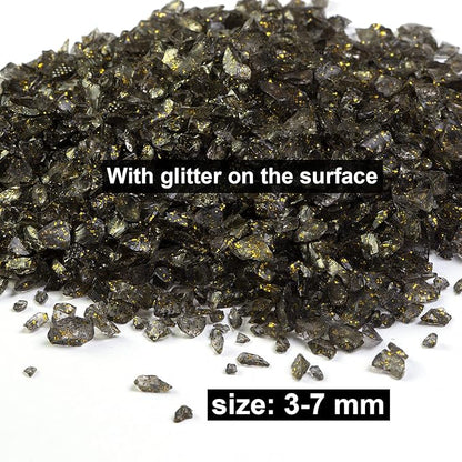 HappyFiller 1.3 LB Crushed Glass Sand Broken Pieces Grey Mix with Glitter for Resin Arts Crafts, Succulent Planter Soil Cover,Vase Fillers,Candle Holder Decor,Terrarium Small Pebbles Stones