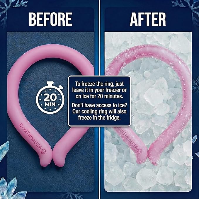 Set of 3 - Neck Cooling Tube for Heat Relief | Reusable Cooling Neck Ring | Wearable ice Pack for hot Weather | Ice wrap for Sports and Hiking | Personal Cooler for Temperature Regulation (Pink)