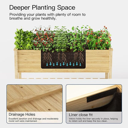 Kullavik 3 pcs Raised Garden Bed with Legs,Outdoor Elevated Cedar Wood Planter Box with Storage Shelf for Vegetables/Flowers/Herbs in Balcony/Backyard/Patio,220lb Capacity-Natural