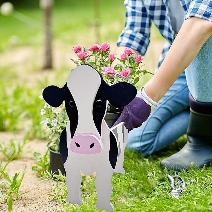 Milk Cow Planter Plant Pots,Animal Flower Pot for Indoor/Outdoor,Small Cute PVC Animal Face Shape Plant Container Best for Home Office Garden Decoration Mom Gift Ideas
