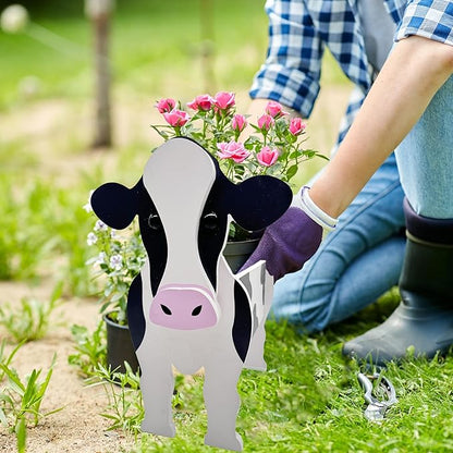 Cute Animal Planter Pot, Flower Pot for Indoor/Outdoor,Small Cute PVC Animal Face Shape Plant Container Best for Home Office Garden Decor (Milk Cow)