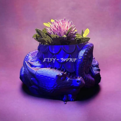 Sleeping Dragon Planter Vase - Gardening and Plant Lover Gifts | Witchy and Cottagecore Home Decor Piece for Succulents or Zen Garden | Medieval Boho Flower Pot with Drainage Holes (Purple Silk)