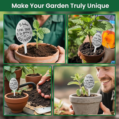CUTHOLLOW Garden Plant Marker Grow an Old Friend, 2pc Metal Spoon Labels for Outdoor Waterproof - Friendship Gifts for Gardeners Woman - Decorative Garden Plant Tags