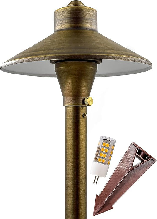 LED Low Voltage Pathway Lights 121- Solid Brass Outdoor Landscape Lights for Garden Pathway & Driveway Outdoor Lighting, 12V Landscape Lighting with Ground Stake & G4 LED Bulb (1 Pack Wide Top 8-1/2")