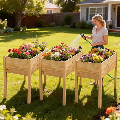 DoCred Raised Garden Bed, 45.7" x 22.8" x 31.5" Large Elevated Wooden Horticulture Planter Box with Wood Legs Standing Growing Bed Planter for Gardening, Balcony, Backyard, Patio