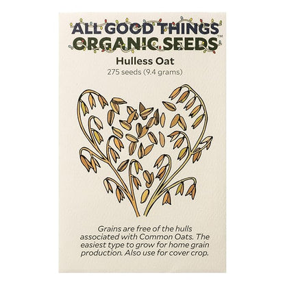 All Good Things Organic Hulless Oat Seeds Seeds for Planting: Ideal for Whole Groats, Vanilla Tan Grains - 275 Seed Packet