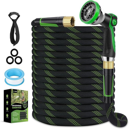 Non-Expanding Garden Hose 75 ft, Lightweight Hose & Flexible Water Hose With 10-Pattern Spray Nozzle, Kink-Free Design, Durable Leakproof Yard Outdoor Hose, Portable Storage Strap, 75 Feet