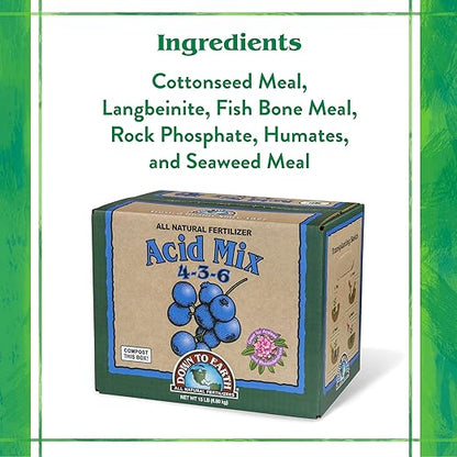 Down To Earth All Natural Fertilizers Organic Acid Mix - Plant Food for Blueberries, Raspberries, Azaleas and Rhododendrons 4-3-6, 15 lb