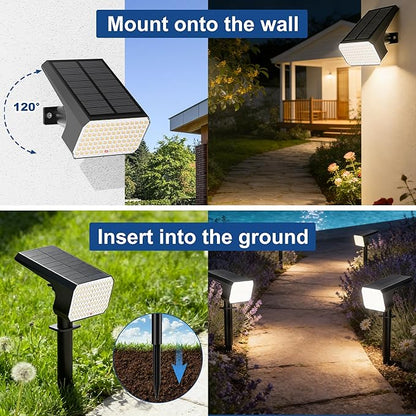 LANSOW Solar Spot Lights Outdoor Waterproof IP67, (12 Pack/90 LED/4 Modes) Solar Landscape Spotlights, 2-in-1 Solar Powered Flood Lights for Yard Garden Pathway Outside Tree, Auto ON/Off(Warm White)