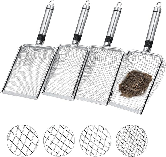 4Pcs Soil Sifter for Gardening, Mesh Stainless Steel Sieve Sifter with Handle(2/2.8/3.8/5mm), Portable Garden Sifter for Soil Rocks Sand Compost Dirt