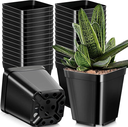 Yinder 250 Pcs 4 Inch Square Nursery Pots, Seedling Pots with Drainage Holes PP Plastic, Plant Planting Planters for Garden Outdoor Indoor Flower Succulent Vegetable Starting Seedlings, Black