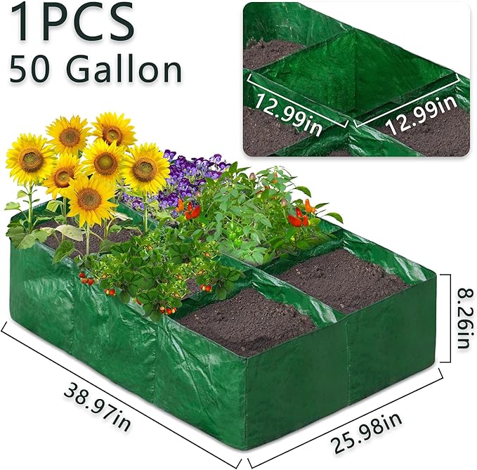 Garden Raised Planting Bed with Partition Grids,Durable PE Planter Bags for Vegetables,Suitable for Potato/Tomato/Flower/Garden Containers (1, 41" × 27.5" × 10" -6Grids)