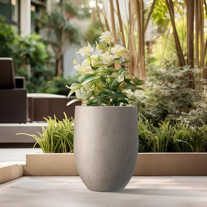 Kante 21.7 Inch Tall Concrete Planter, Large Indoor Outdoor Plant Pot with Drainage, Smooth Weathered Concrete Finish with Painted Interior, Ideal for Porch, Home, Garden, Patio