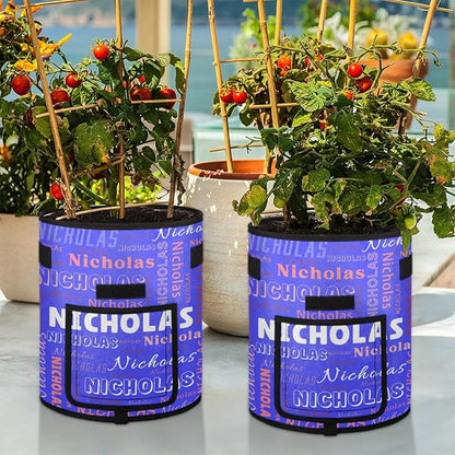 Custom Name Grow Bags 7 Gallon Personalized Breathable Potato Growing Bag with Flap Harvest Window and Handles Garden Planting Bag for Tomato Vegetable Fruits 2 Pack Neon Blue