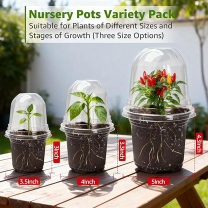 MIXC Clear Nursery Pots with Humidity Domes, 5/4/3.5 Inch Reinforced Transparent Plastic Pots for Planting with Drainage Holes, for Tomato Seedlings, Cactus, and Herbs, 30 Pack