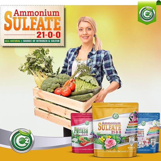 Ammonium Sulfate Fertilizer AMS 21-0-0 +24% Sulfur - Made in USA Plant Food for Indoor/Outdoor Plants & Flower Gardens - Promotes Lush Growth - Green Lawns, Fruit, Vegetables, Acid Loving Plants