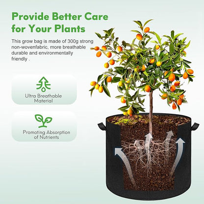 5-Pack 20 Gallon Grow Bags, Large Nonwoven Fabric Pots with Handles for Planting Fruits, Vegetables, Flowers Indoor Outdoor