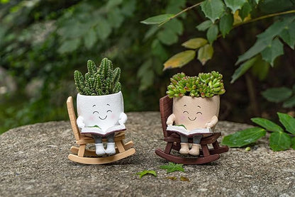 Rocking Chair Smiley Face Planter with Drainage Hole, Cute Plant Pots for Indoor Outdoor Plants,Unique Flower Pot for Succulents, Gift for Mother's Day, Birthday, Christmas