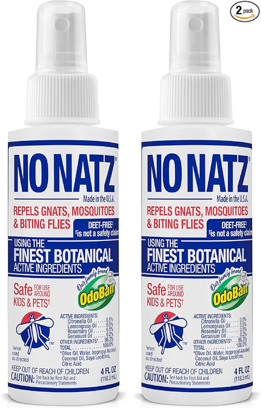 No Natz Botanical Insect Repellent, DEET-Free, Made with Natural Essential Oils, Non-Greasy Formula, Made in The USA, Fresh Scent, 4 Ounce Spray Bottle, 2-Pack