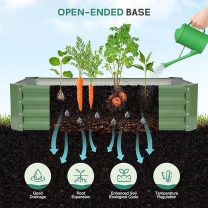 Galvanized Raised Garden Bed - 4x2x1ft Metal Garden Planter Box Outdoor | Steel Raised Bed Kit with Bracing Rods, Gloves for Gardening Vegetables Fruits and Flowers (Oliver Green)
