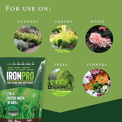 Earth Science IronPro Fast Acting Lawn Garden Iron Supplement–5 lb–Deep Green Results for Grass, Flowers, Vegetables, & Shrubs, Non-Staining & Non-Burning, Easy Apply Formula, Covers 1600 Sq. Ft