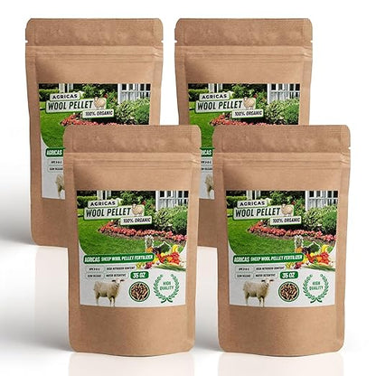 Wool Pellet Organic Fertilizer (4 * 2,2 lbs), Made of Sheep Wool, Water Holding, Enhances Soil Health, Ideal for Fruits, Vegetables, Flowers, Indoor and Outdoor Plants - 4 Pack
