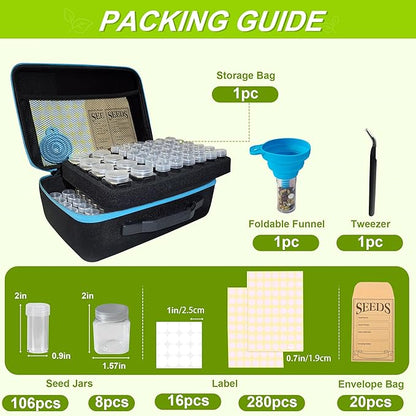114 Slots Seed Storage Organizer Box with 20 Envelopes, Large Capacity Seed Storage Container with Zipper Bag, Label Stickers, Tweezers, Funnel, Garden Seeds Saver Kit for Vegetable, Flower