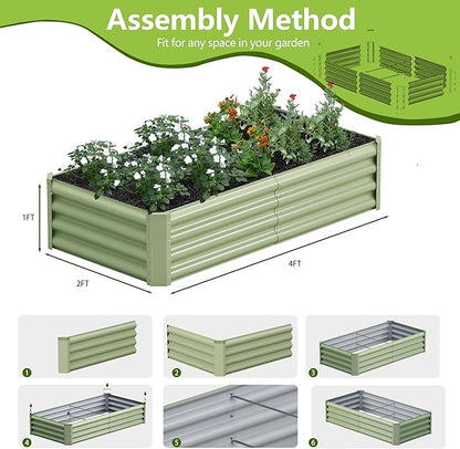 2PCS 4x2x1FT Galvanized Raised Garden Bed Kit, Galvanized Planter Raised Garden Boxes Outdoor, Large Metal Raised Garden Beds for Vegetables-Green