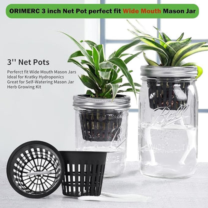 ORIMERC 50 Pack 3 inch semi Hydroponics Nursery Net Pots for Plants, Net Cups with Self Watering Rope & Plant Labels, Kratky Aquarium Plant Pot, Slotted Mesh Pots Hydroponic Baskets Growing