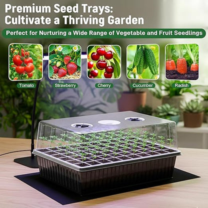 60-Cell Self-Watering Seed Starter Kit with Grow Light and Heat Mat, Seedling Tray with Humidity Dome, Indoor Plant Germination Tray for Beginners - Grow Tomatoes, Peppers, Herbs & Flowers