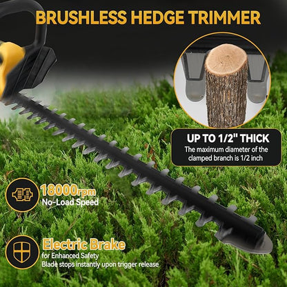 JOJOCY Cordless Hedge Trimmer, 20" Brushless Shrub Trimmer with 3-Speed Settings, Dual-Action SK5 Blade, Safety Lock, Tool Only (for DeWalt)