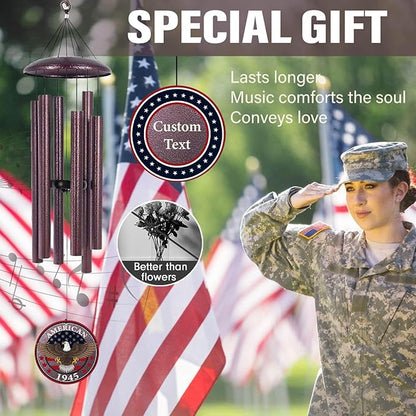 Personalized Wind Chimes for Military, Memory Gifts for US Veteran, Memorial Wind Chimes for Loss Loved One, Sympathy Gifts for Loss Soldiers Navy, Army, Air Force, Produced in USA