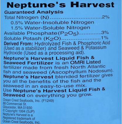 Neptune's Harvest Fish & Seaweed Liquid Fertilizer (2-3-1) - 1 Gallon Bottle - Plant Food for Garden - Indoor & Outdoor Organic Plant Fertilizer for Vegetables, Flowers, Fruit, and Lawns