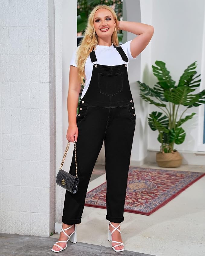 Vetinee Womens Classic Adjustable Straps Pockets Denim Bib Overalls Jeans Pants