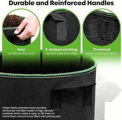 5-Pack 3 Gallon Grow Bags Heavy Duty Container Thickened Nonwoven Fabric Plant Pots with Handles
