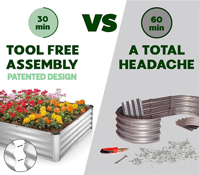 Plant & Plot Galvanized Raised Garden Beds Outdoor // 6×3×1 ft Planter Raised Beds for Gardening, Vegetables, Flowers // Large Metal Garden Box (Silver) // Patented Tool-Free Design