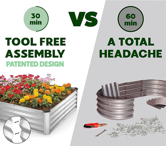 Plant & Plot Galvanized Raised Garden Beds Outdoor // 6×3×1 ft Planter Raised Beds for Gardening, Vegetables, Flowers // Large Metal Garden Box (Silver) // Patented Tool-Free Design