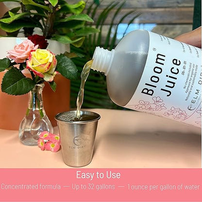 Elm Dirt Plant Food Bundle - Bloom Juice Liquid Fertilizer & Blooming Soil for Vegetables and Fruits - Organic Bloom Booster & Soil Fertilizer for All Plants Contains Plant Probiotic & Micronutrients