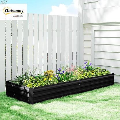 Outsunny Galvanized Raised Garden Bed, 8' x 3' x 1' Metal Planter Box, for Growing Vegetables, Flowers, Herbs, Succulents, Black