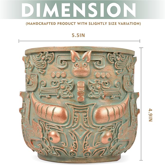 Tribal Vintage Face Planter,Lightweight Unique Plant Pots with Drainage,Eclectic Small Succulent Flower Planters Pots for Outdoor&Indoor Plants,Funny Garden Pot for Room Decor(5.5in)