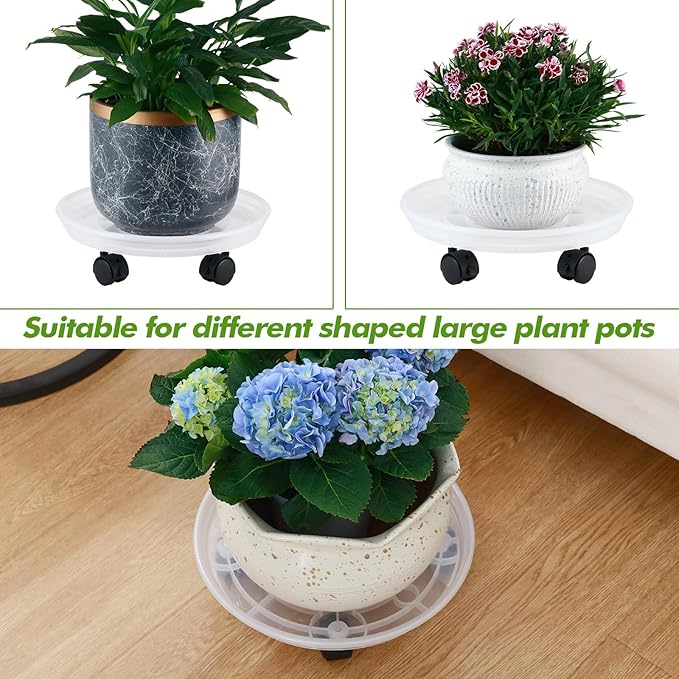 8 Packs Plant Caddy with Wheels 11.8" Plastic Rolling Plant Stands Heavy-Duty Plant Dolly with Casters Indoor Outdoor Wheeled Plant Roller Base Large Planter Saucers Plant Mover