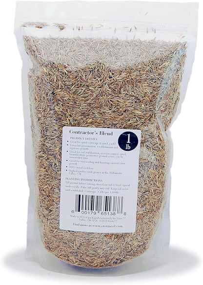 Contractor’s Grass Seed Blend by Eretz (1lb) - Choose Size! Willamette Valley, Oregon Grown. Premium, Number 1 Seeds Only! No Weed Seeds or Fillers