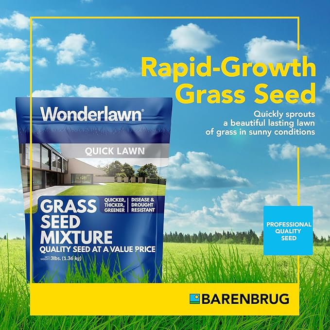 Barenbrug Wonderlawn Quicklawn Grass Seed Mix for Lawn Care and Landscaping, 3 lbs. Bag