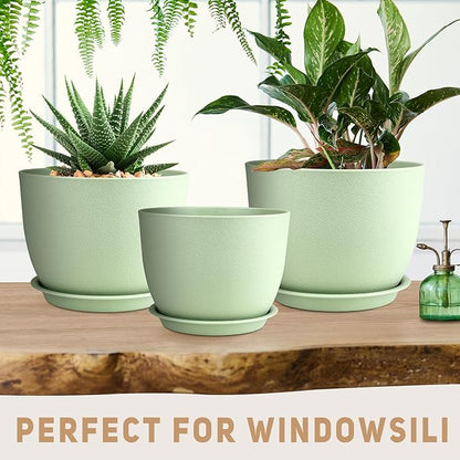 Plant Pots 12/10/9 inch Set of 3, Flower Pots with Multi Mesh Drainage Holes, Large Planters for Indoor Outdoor Garden Plants and Flowers. (Green)