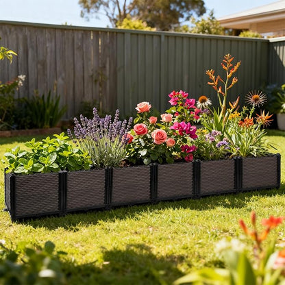 Large Raised Planter Box Outdoor Self Watering 94.4"x15.7"x14.2", Deep Raised Garden Bed - Elevated Garden Box with Drainage Plug, Rectangular Garden Planter Perfect for Patio Balcony Deck