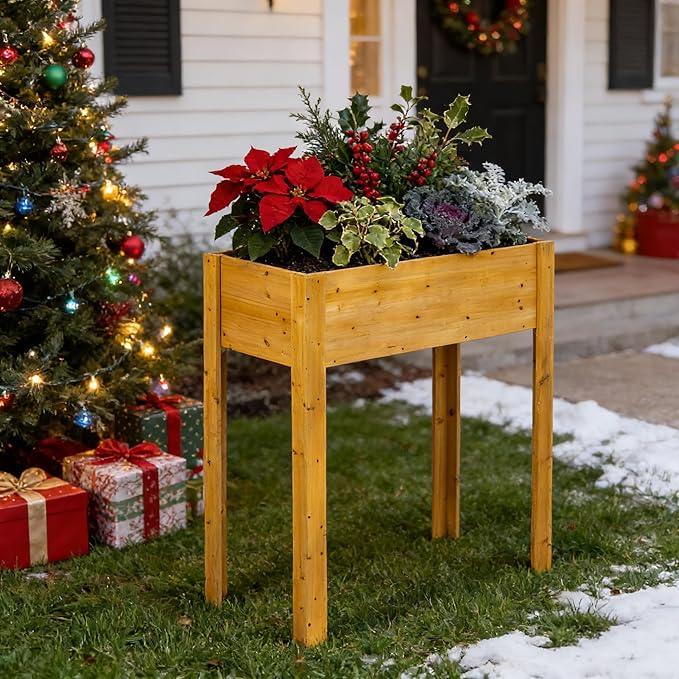 Premium Fir Wooden Raised Garden Bed with Four Legs for Backyard and Balcony Gardening,Suitable for Indoor and Outdoor use,33.07''×15.75''×38.58''