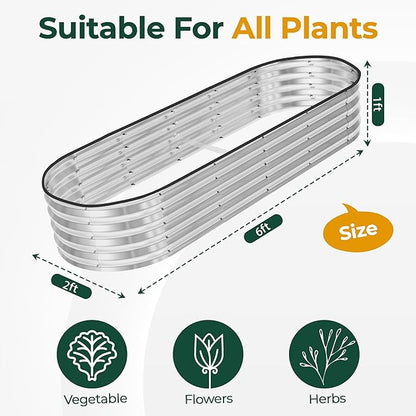 Utopia Home Galvanized Raised Garden Bed, 6 by 2 feet Lightweight Planter Boxes Outdoor with Easy Assembly, Large Garden Bed for Vegetables, Fruits, Flowers, Silver, Pack of 2