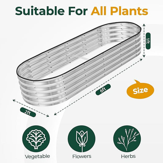 Utopia Home Galvanized Raised Garden Bed, 6 by 2 feet Lightweight Planter Boxes Outdoor with Easy Assembly, Large Garden Bed for Vegetables, Fruits, Flowers, Silver, Pack of 2